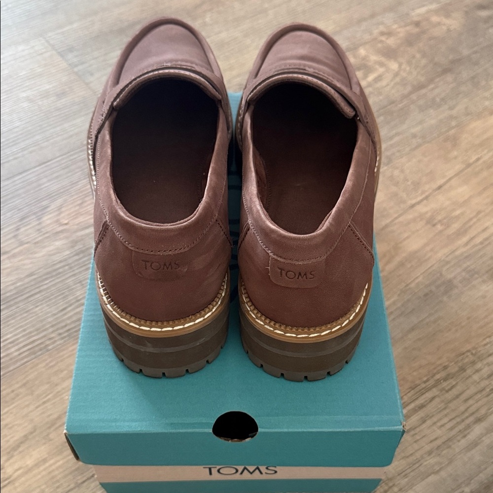 TOMS Brown Leather Lug-Sole Penny Loafers - Picture 4 of 6